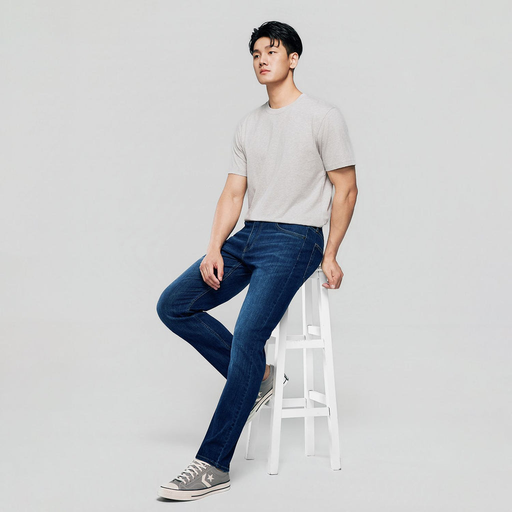 Men Tapered Stretch Denim Indigo Jeans