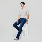 Men Tapered Stretch Denim Indigo Jeans