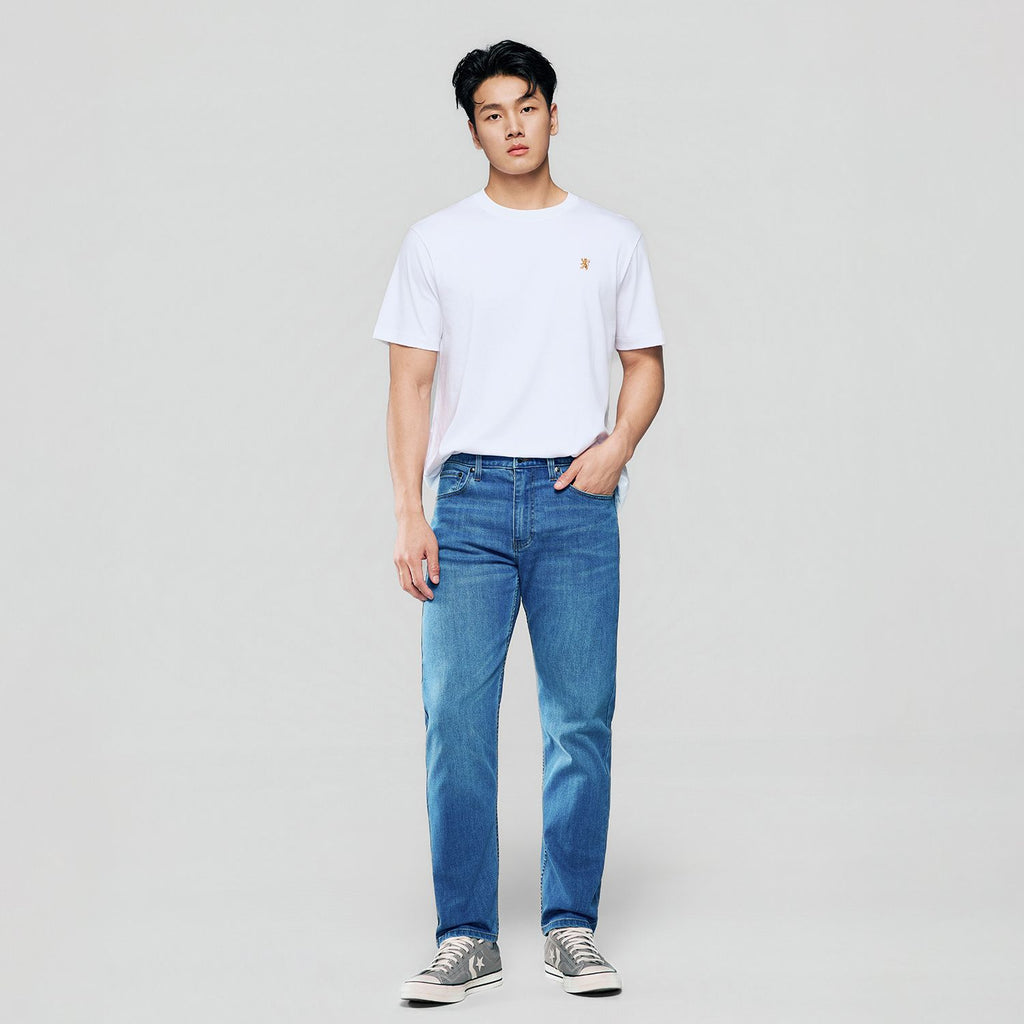 Men Tapered Stretch Denim Indigo Jeans