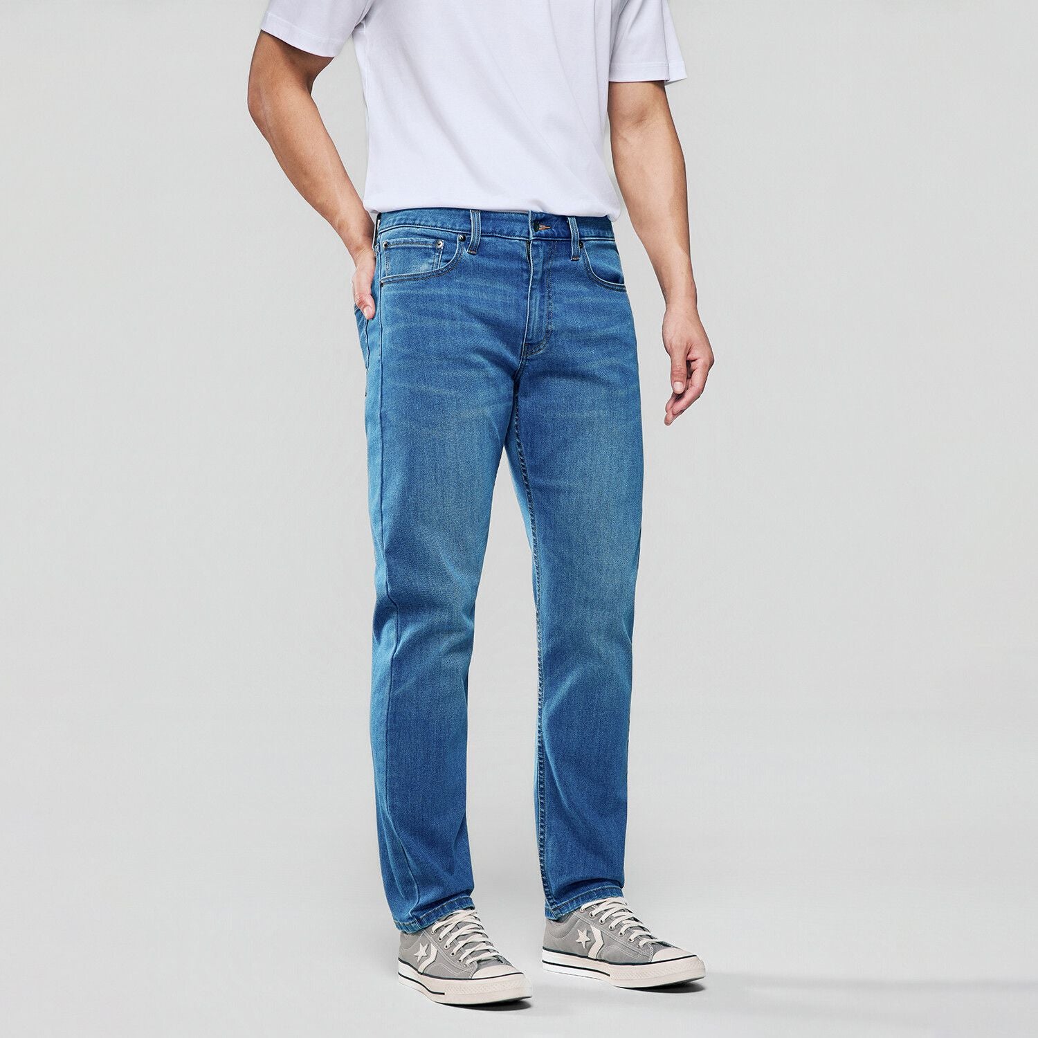 Men Tapered Stretch Denim Indigo Jeans