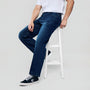 Men Straight Stretch Denim Indigo Jeans