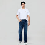 Men Straight Stretch Denim Indigo Jeans