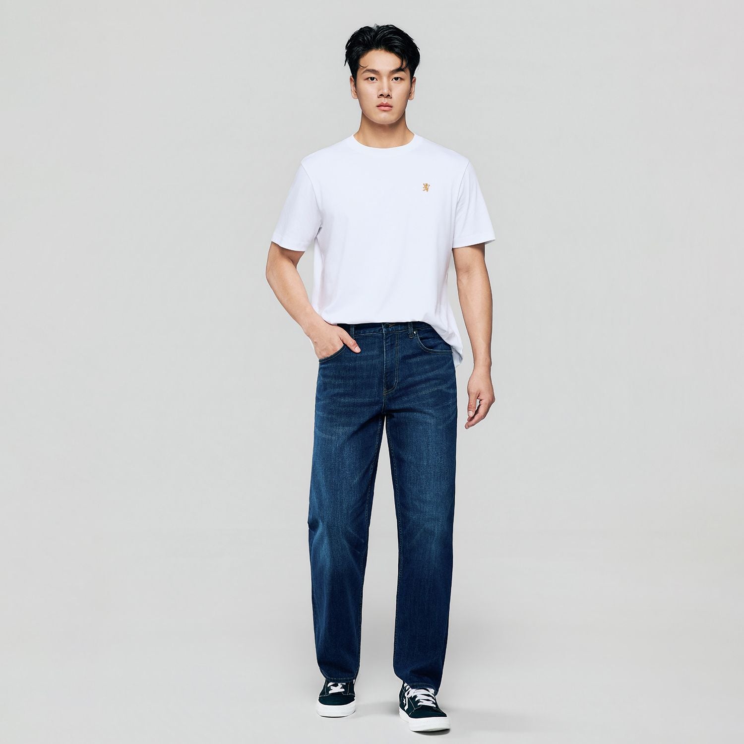 Men Straight Stretch Denim Indigo Jeans