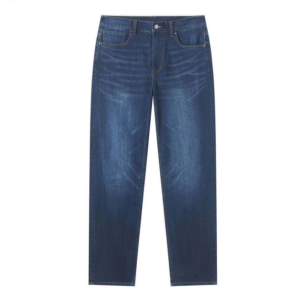 Men Straight Stretch Denim Indigo Jeans