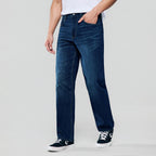 Men Straight Stretch Denim Indigo Jeans