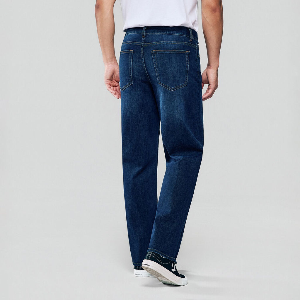 Men Straight Stretch Denim Indigo Jeans