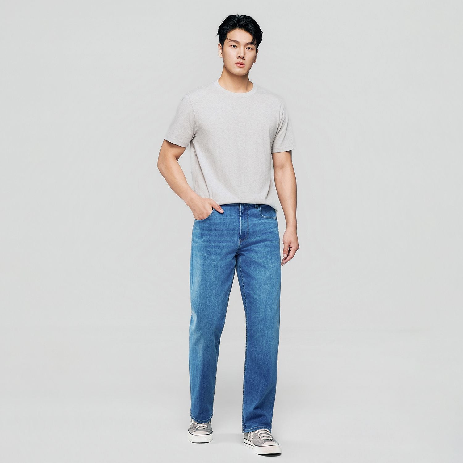 Men Straight Stretch Denim Indigo Jeans