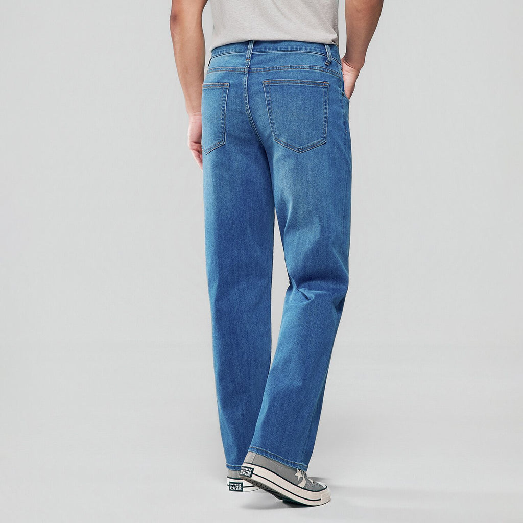 Men Straight Stretch Denim Indigo Jeans