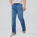 Men Straight Stretch Denim Indigo Jeans