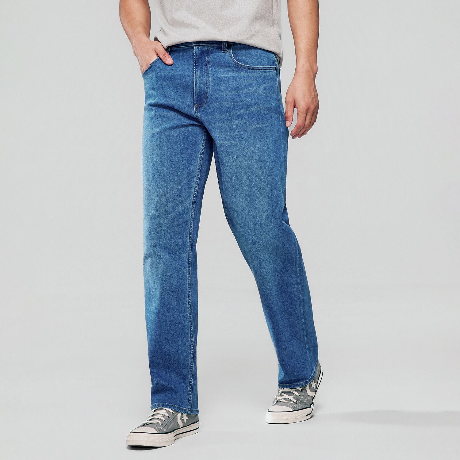Men Straight Stretch Denim Indigo Jeans