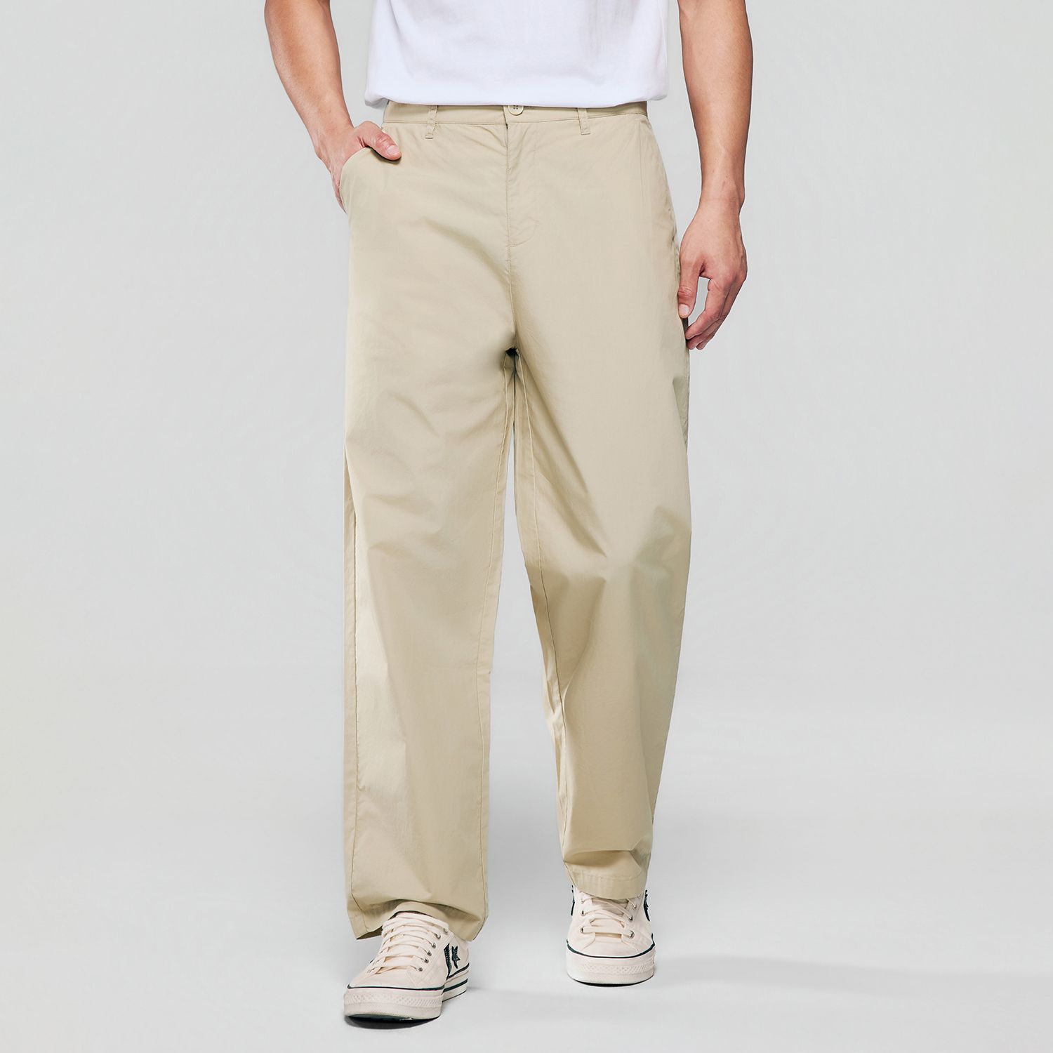 Men Loose Straight Cotton Poplin Khakis