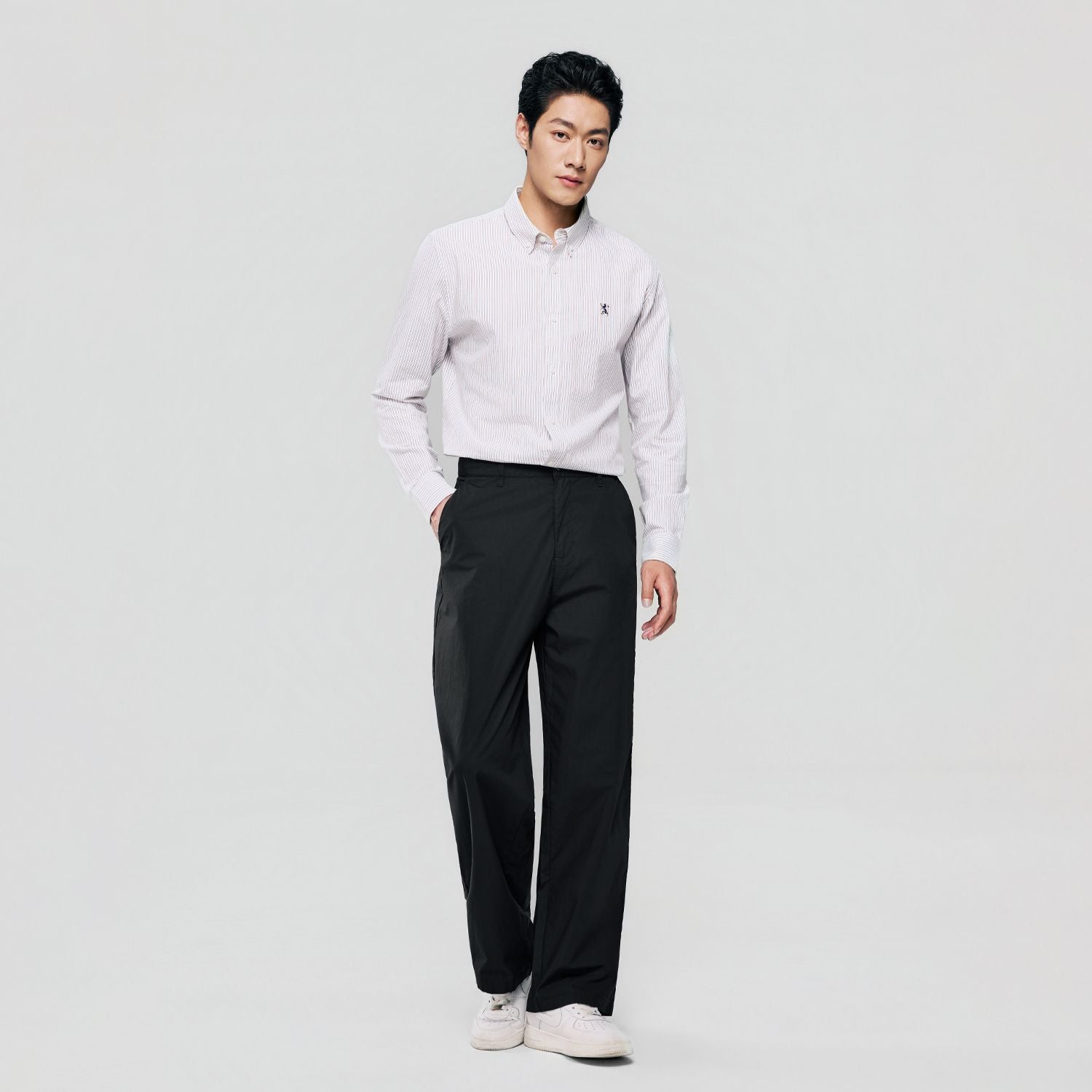 Men Loose Straight Cotton Poplin Khakis