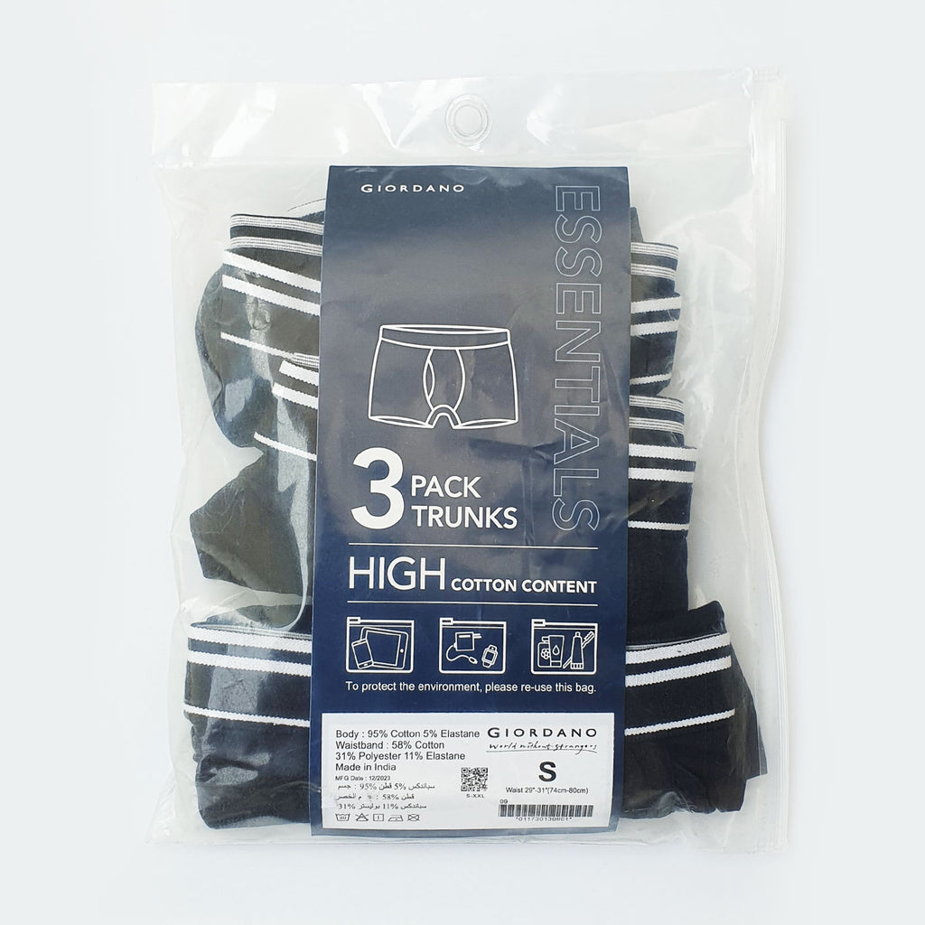 Men's Jersey Trunks - 3-Pack, Cotton Spandex, Jacquard Waistband