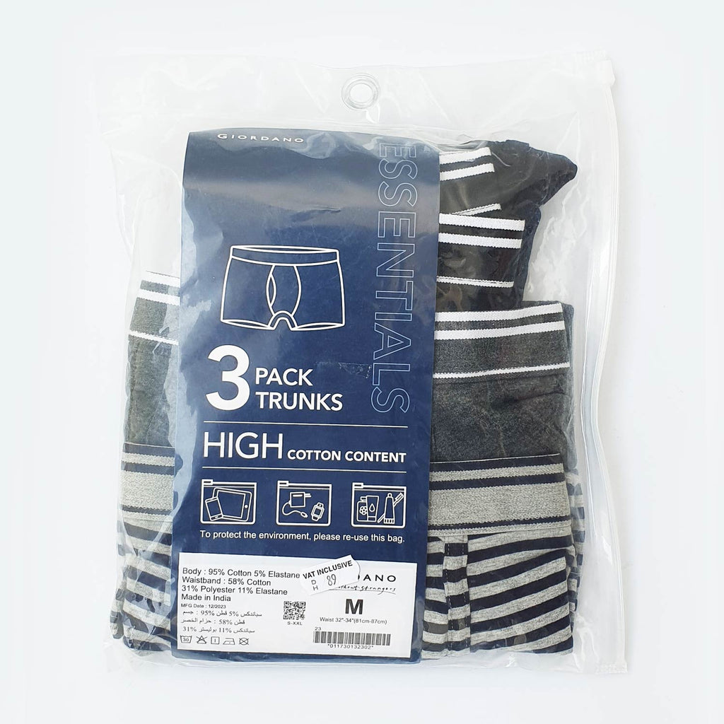 Men's Jersey Trunks - 3-Pack, Cotton Spandex, Jacquard Waistband