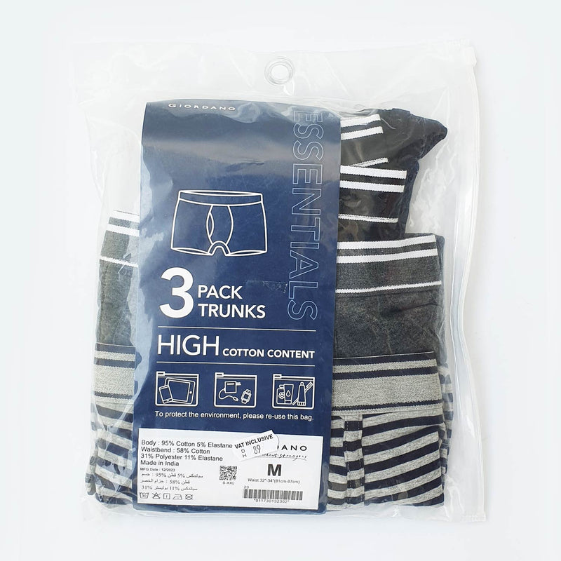 Men's Jersey Trunks - 3-Pack, Cotton Spandex, Jacquard Waistband
