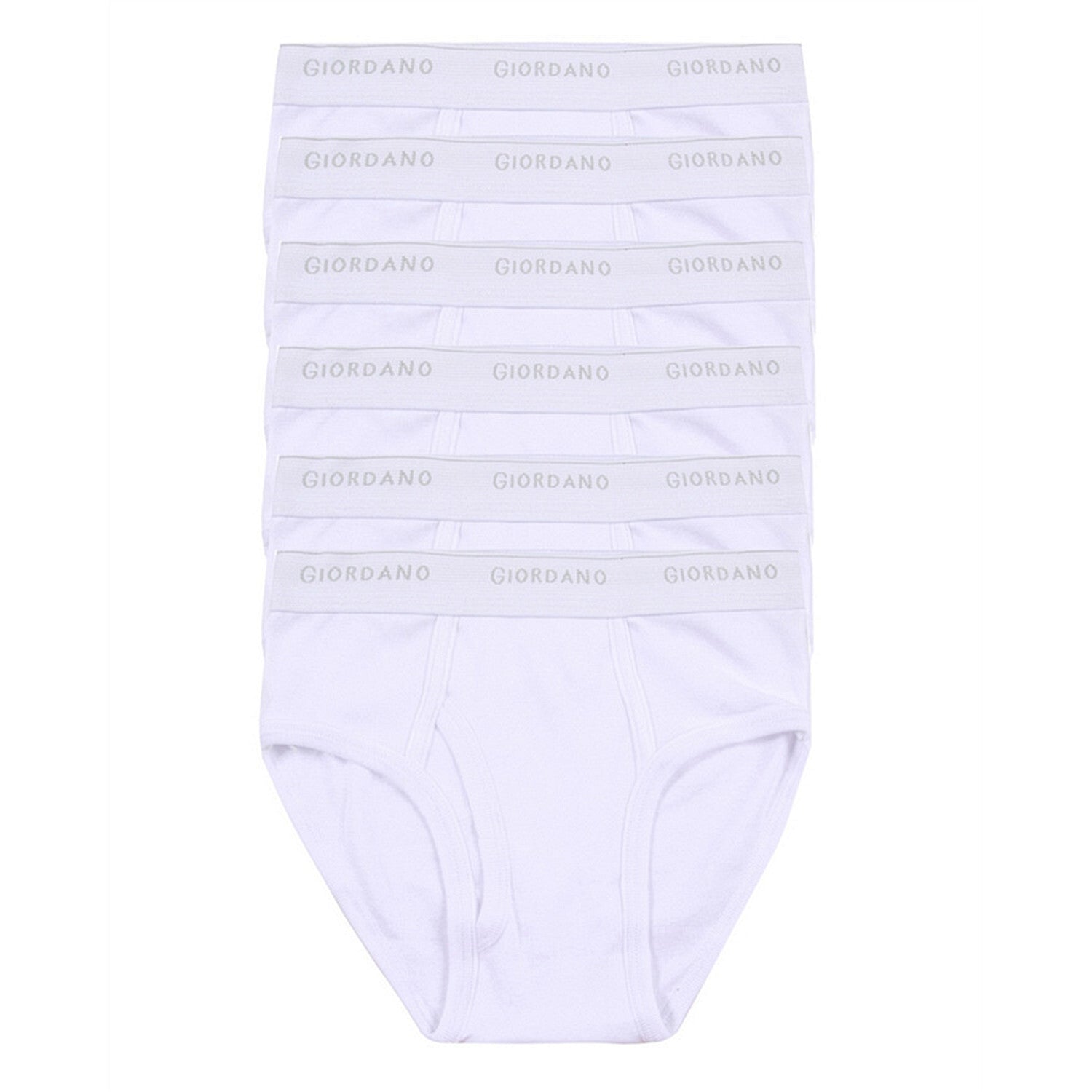 Giordano Men's Classic Rib Briefs - 6-Pack, Cotton, Jacquard Waistband-White
