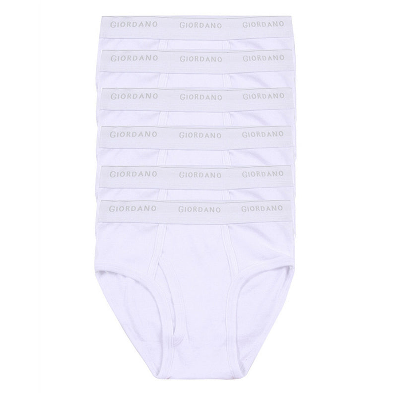 Giordano Men's Classic Rib Briefs - 6-Pack, Cotton, Jacquard Waistband-White