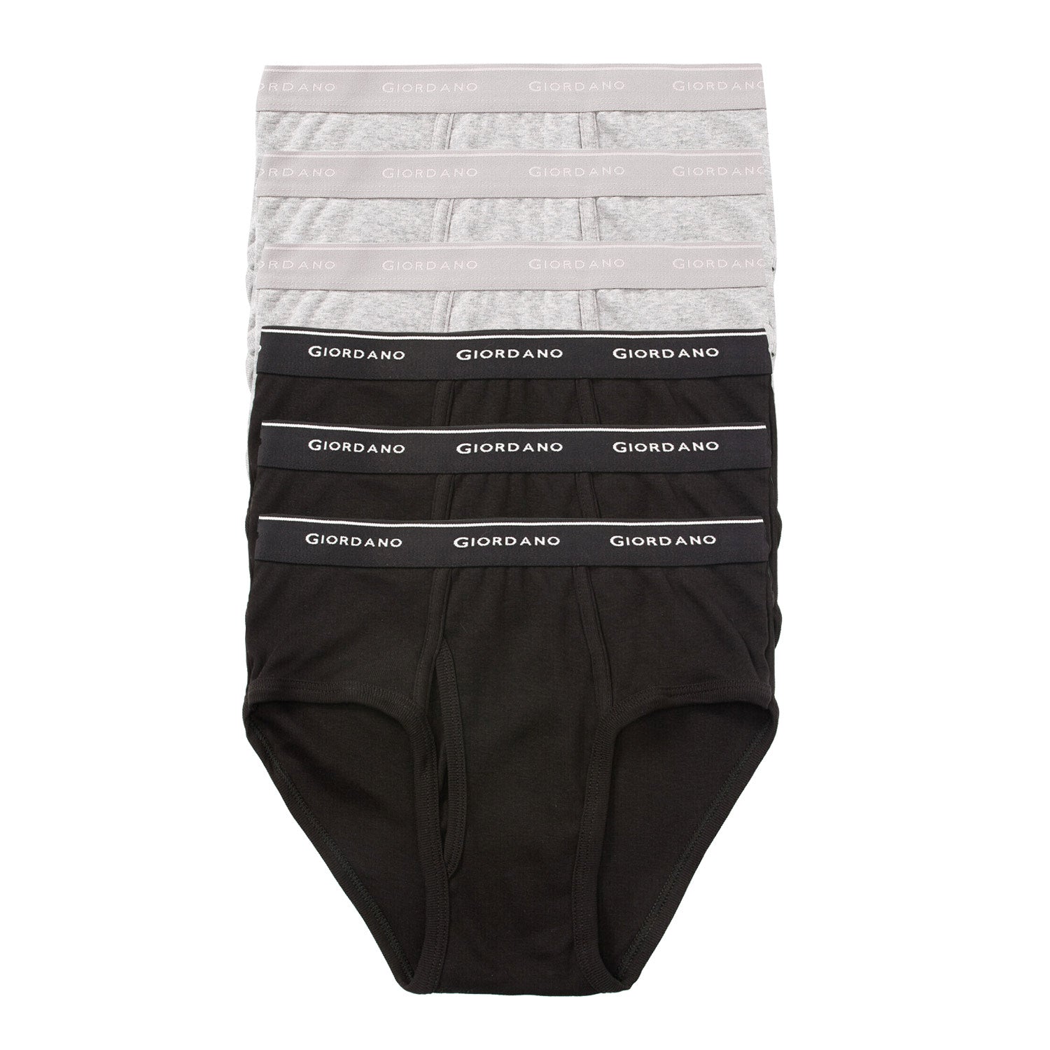 Giordano Men's Classic Rib Briefs - 6-Pack, Cotton, Jacquard Waistband-Multicolor