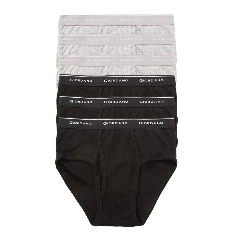 Giordano Men's Classic Rib Briefs - 6-Pack, Cotton, Jacquard Waistband-Multicolor