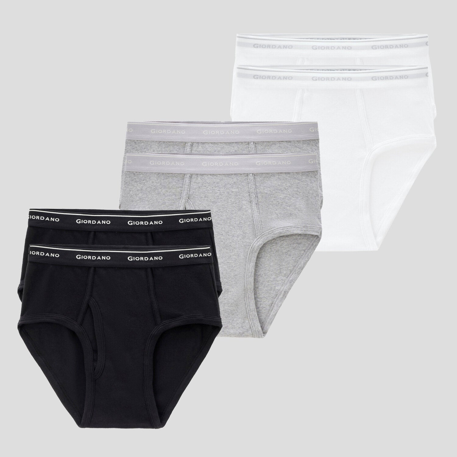 Giordano Men's Classic Rib Briefs - 6-Pack, Cotton, Jacquard Waistband-Multicolor