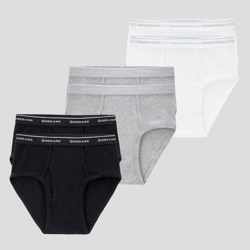 Giordano Men's Classic Rib Briefs - 6-Pack, Cotton, Jacquard Waistband-Multicolor