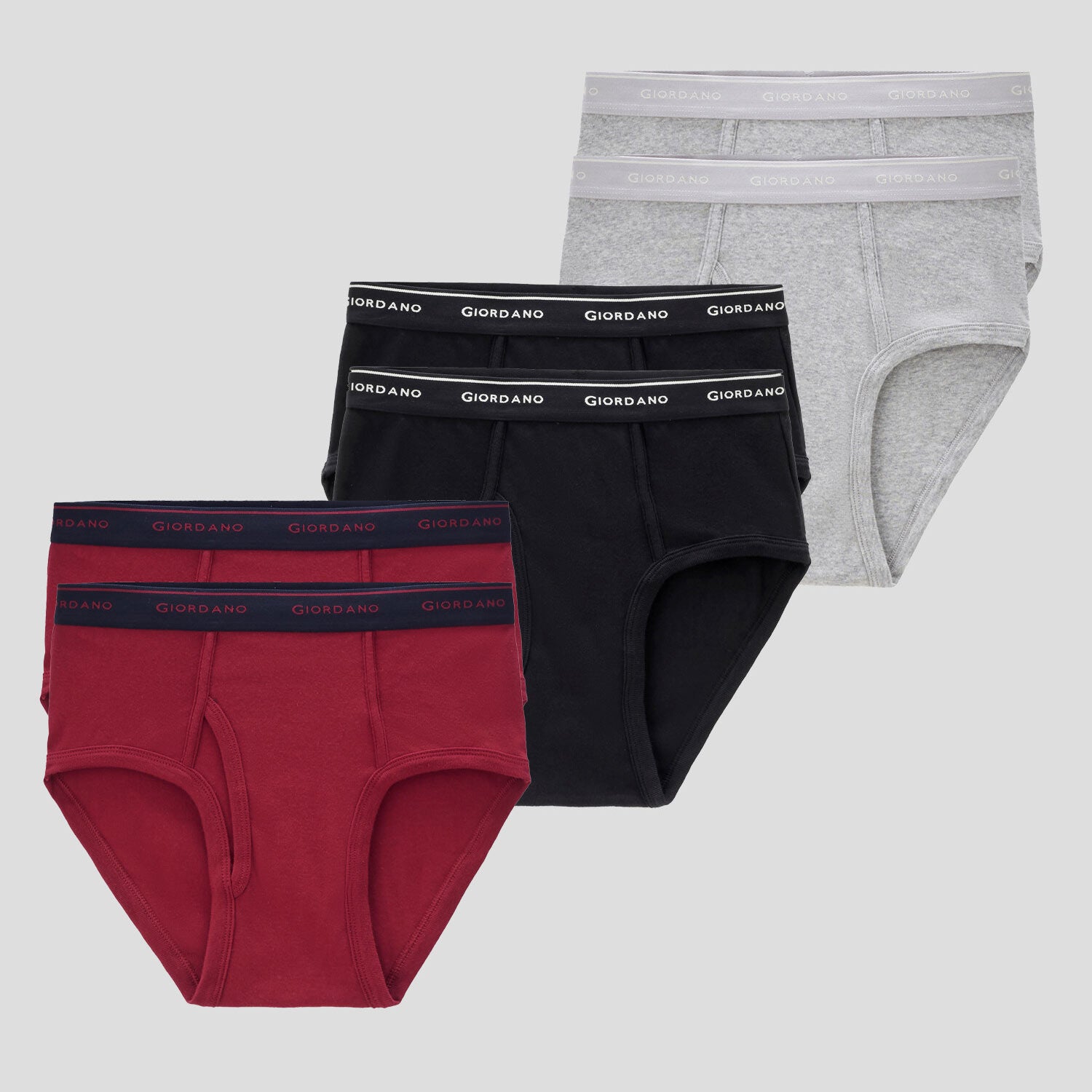 Giordano Men's Classic Rib Briefs - 6-Pack, Cotton, Jacquard Waistband-Multicolor