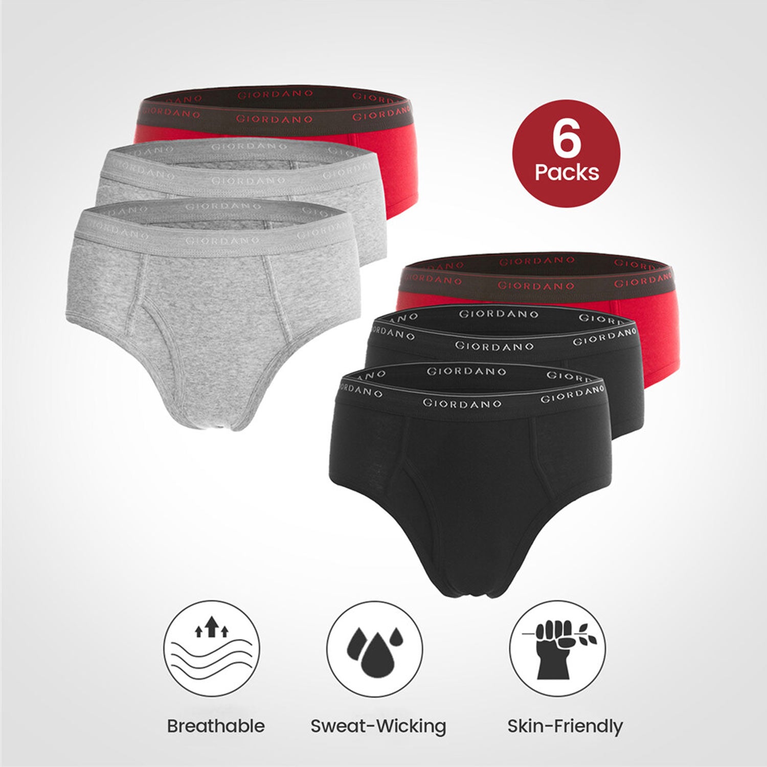 Men's Classic Rib Briefs - 6-Pack, Cotton, Jacquard Waistband