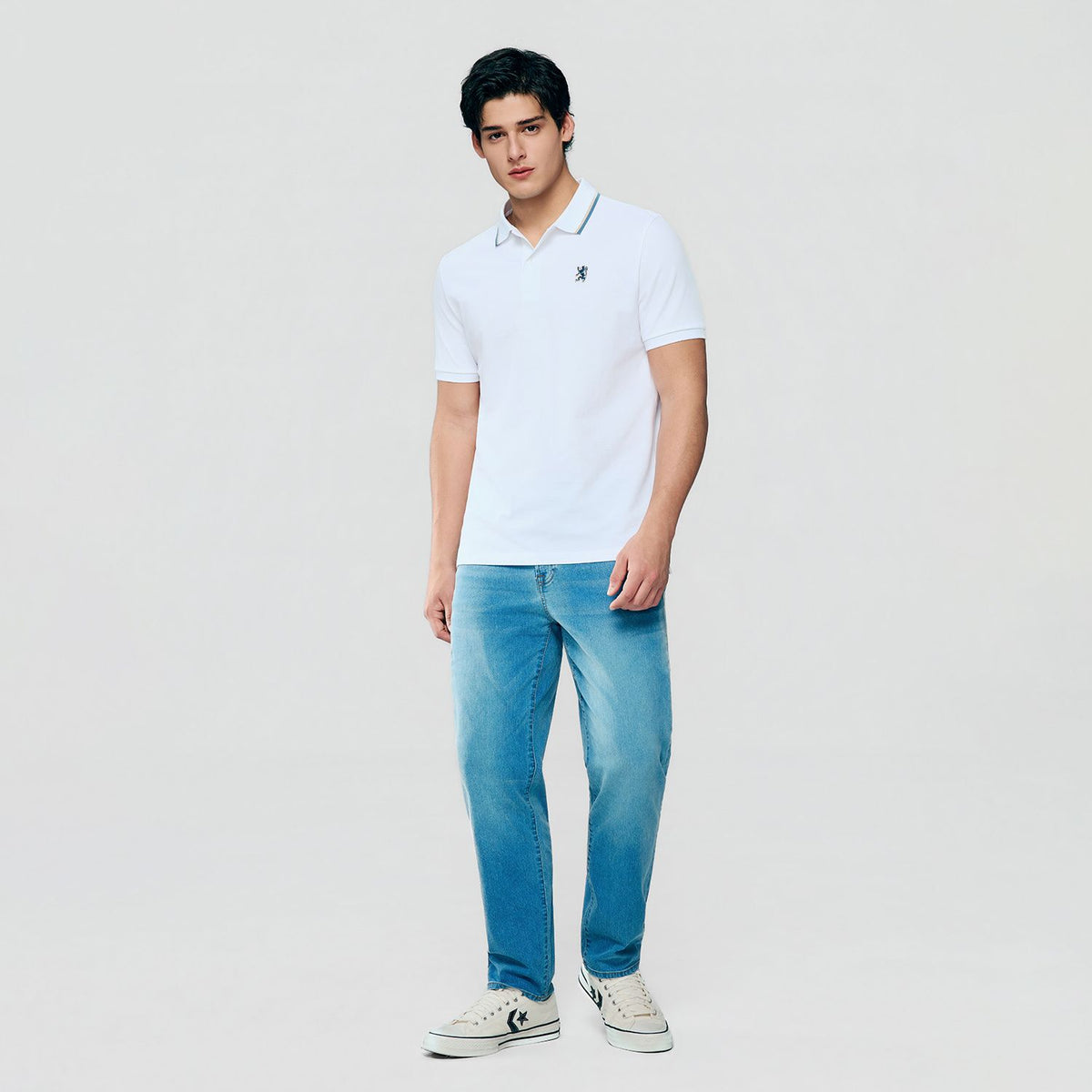 Men Slim Cotton Lycra Embroidered Polo