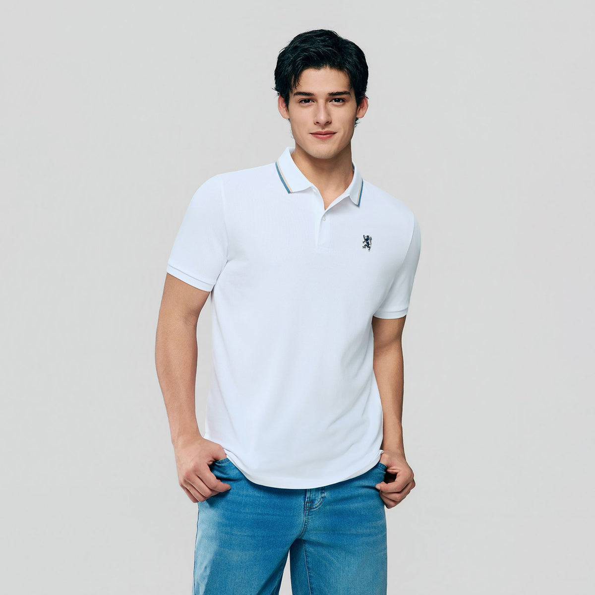 Men Slim Cotton Lycra Embroidered Polo