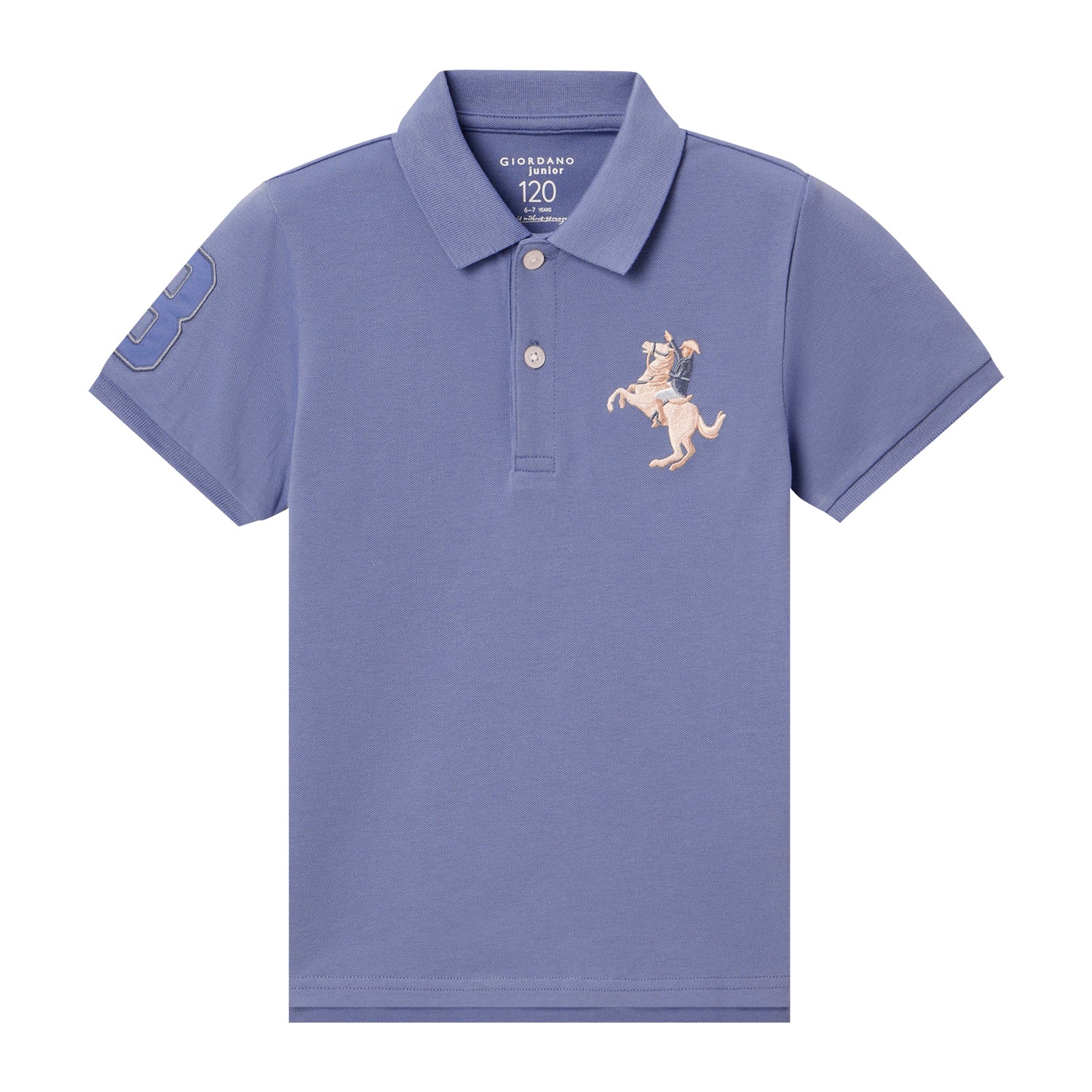 Giordano Kids' Napoleon Polo: Classic Piqué, Bold Embroidery, All-Day Comfort-Blue