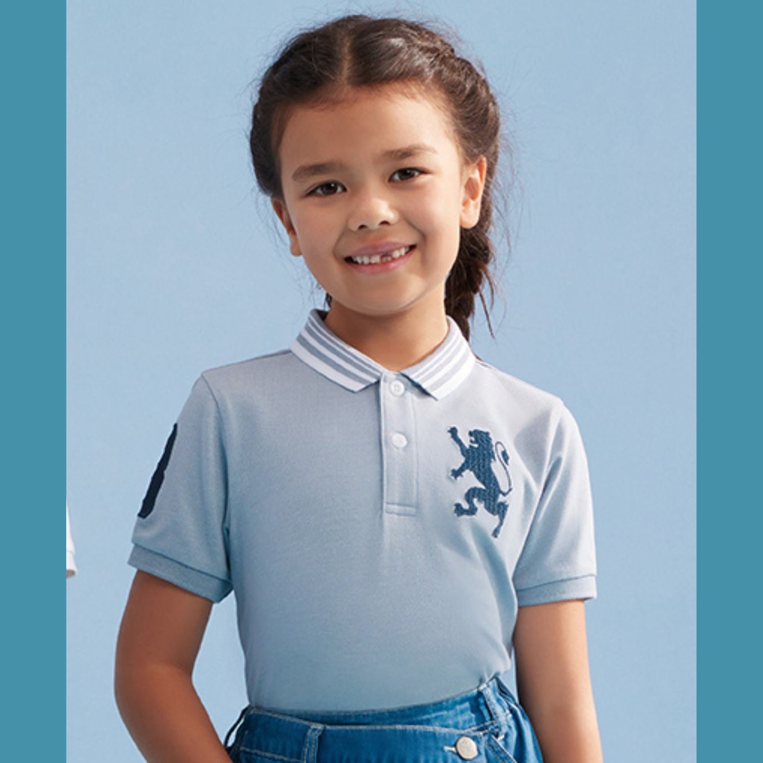 Giordano Kids' Lion Polo: 3D Embroidery, Comfort Piqué, Classic Style-Grey