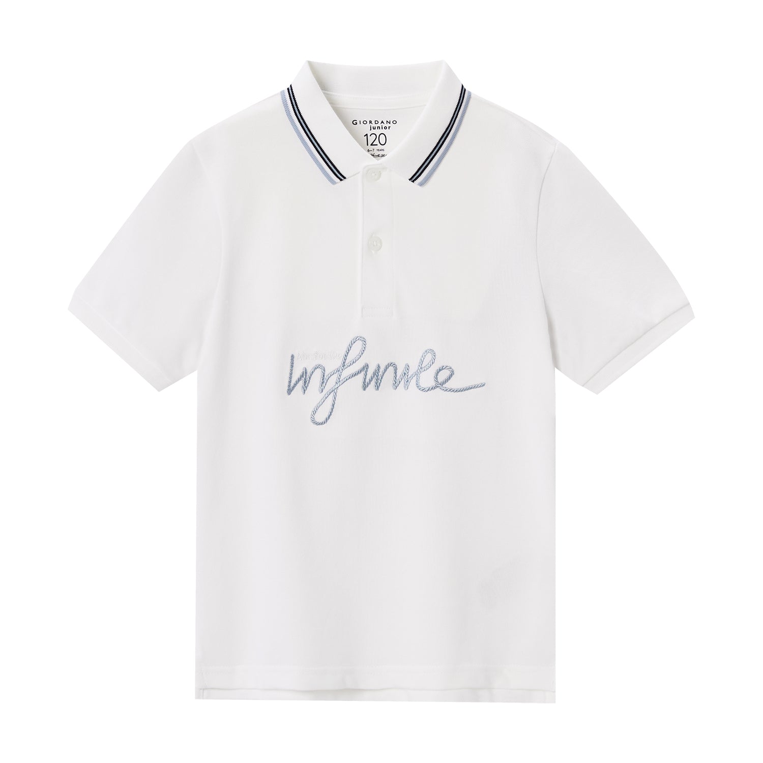 Giordano Kids Thematic Bold Polo: Slim Fit, Bold Embroidery, Everyday Style-White
