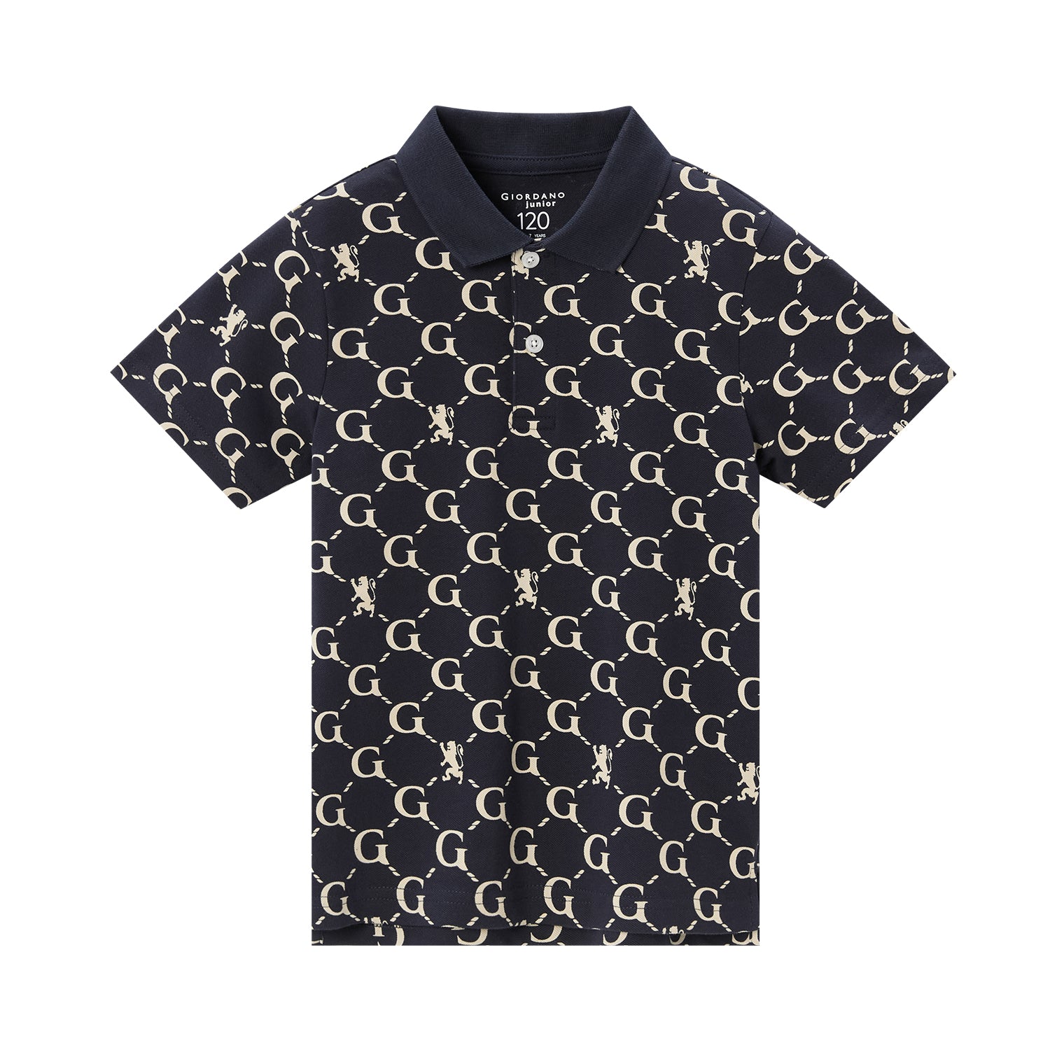 Giordano Kids' Geometric Print Polo: Slim Fit, Bold Design, All-Day Comfort-Black