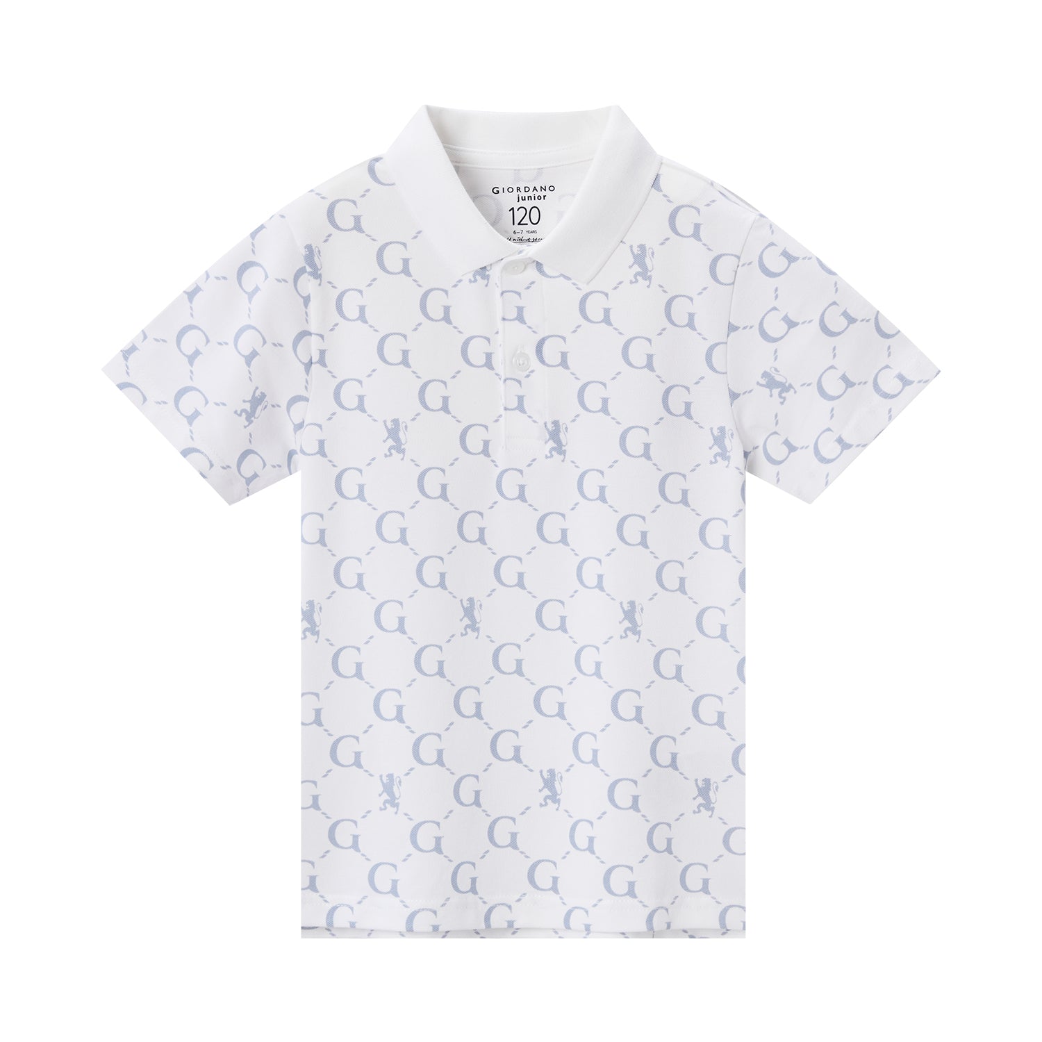 Giordano Kids' Geometric Print Polo: Slim Fit, Bold Design, All-Day Comfort-White