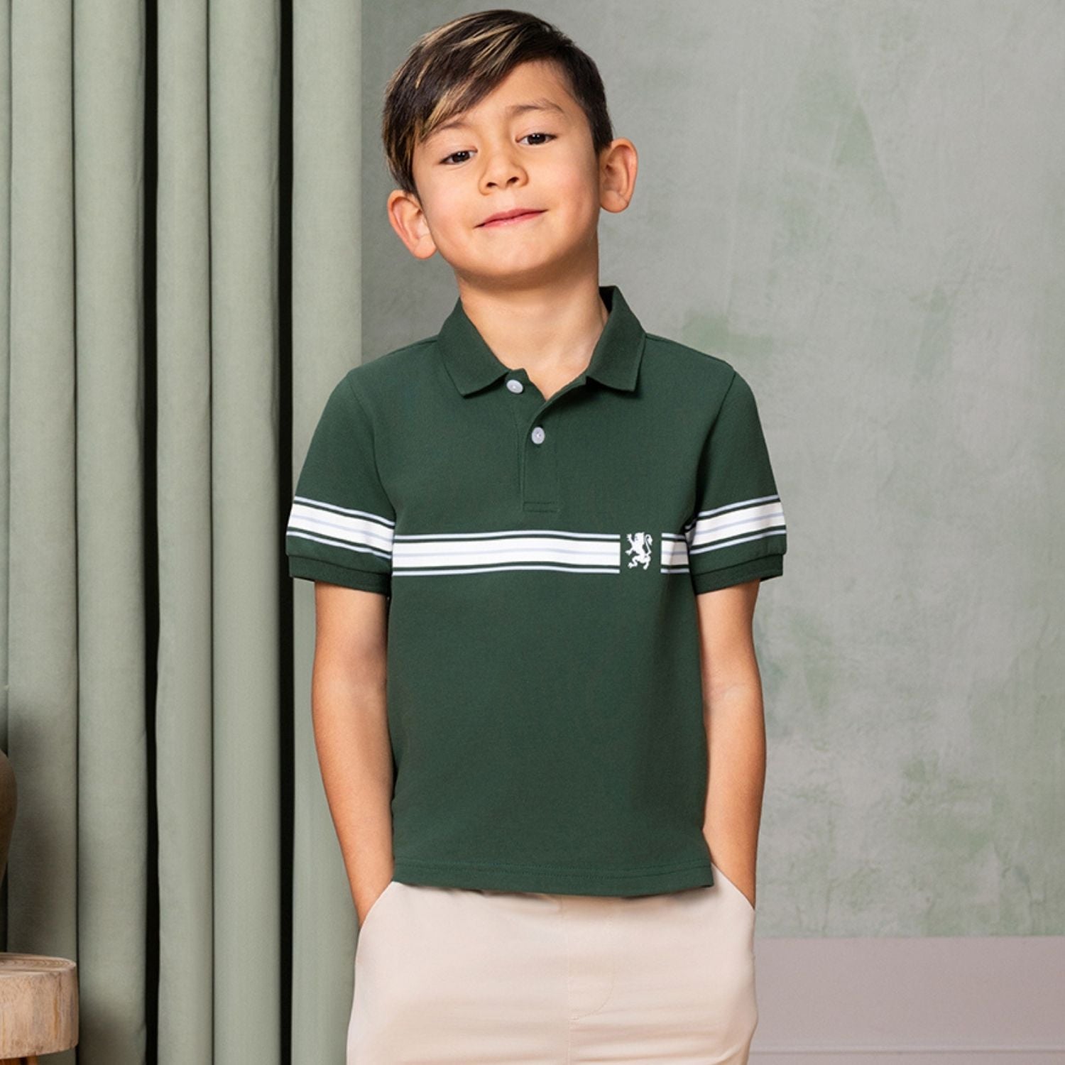 Giordano Kids' Lion Crest Polo: Slim Fit, Classic Style, Bold Detailing-Multicolor