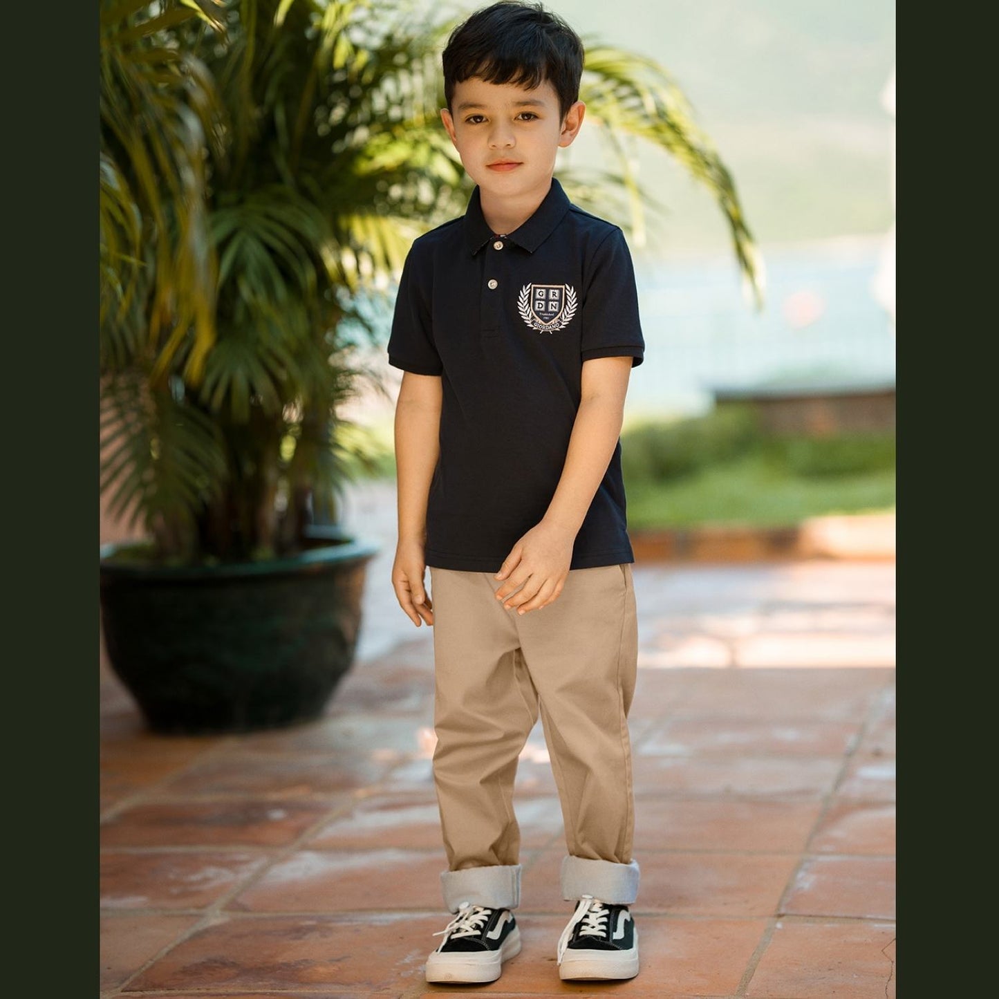 Kids’ Slim Fit Cotton-Lycra Piqué Polo Shirt With Embroidered Logo