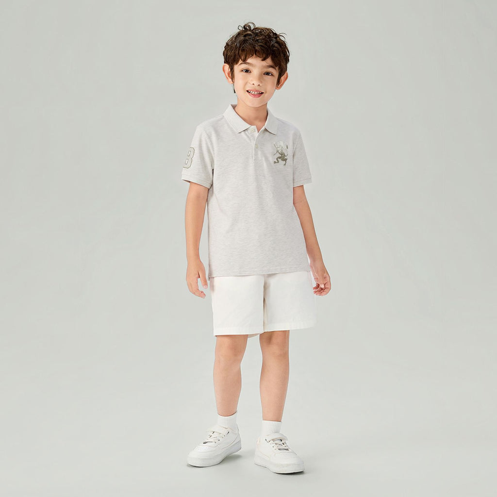 Kids' Slim Fit 3D Embroidery Lion Polo