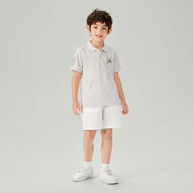 Kids' Slim Fit 3D Embroidery Lion Polo