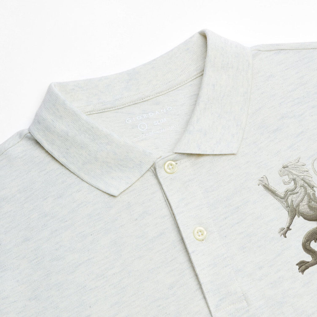 Kids' Slim Fit 3D Embroidery Lion Polo