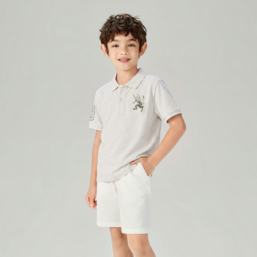 Kids' Slim Fit 3D Embroidery Lion Polo