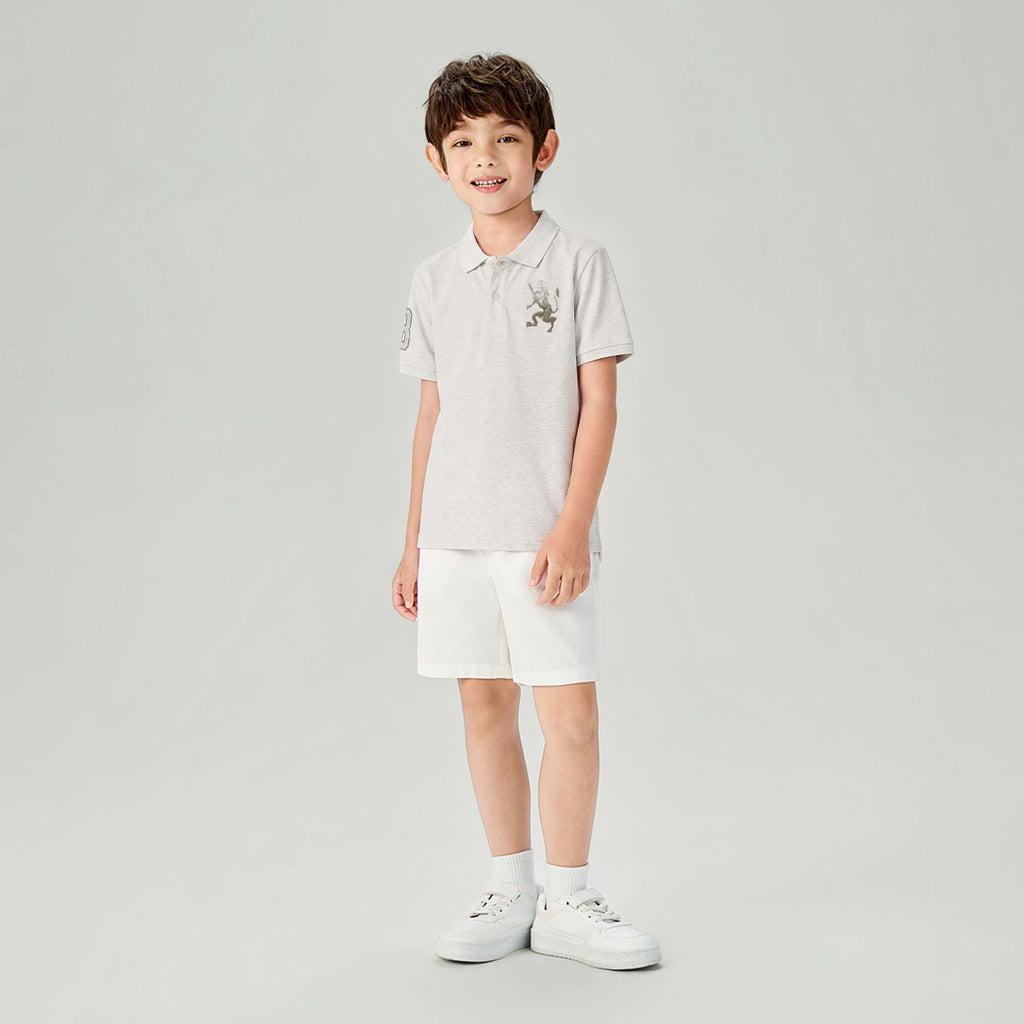 Kids' Slim Fit 3D Embroidery Lion Polo