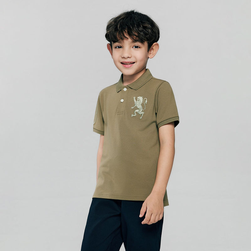 Kids’ Slim Fit Lion Embroidered Cotton Polo