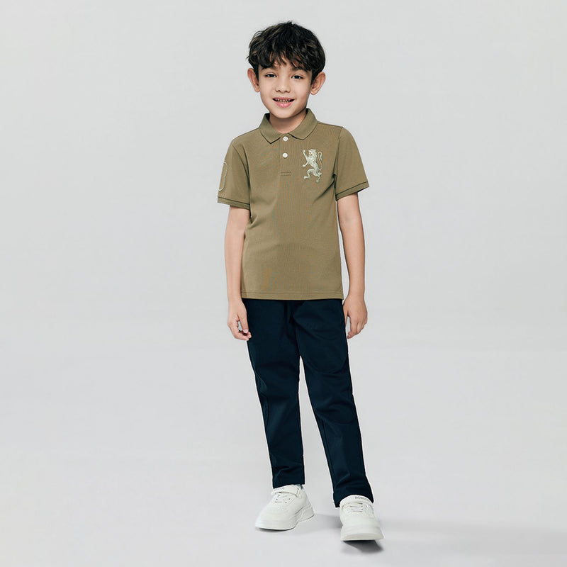 Kids’ Slim Fit Lion Embroidered Cotton Polo
