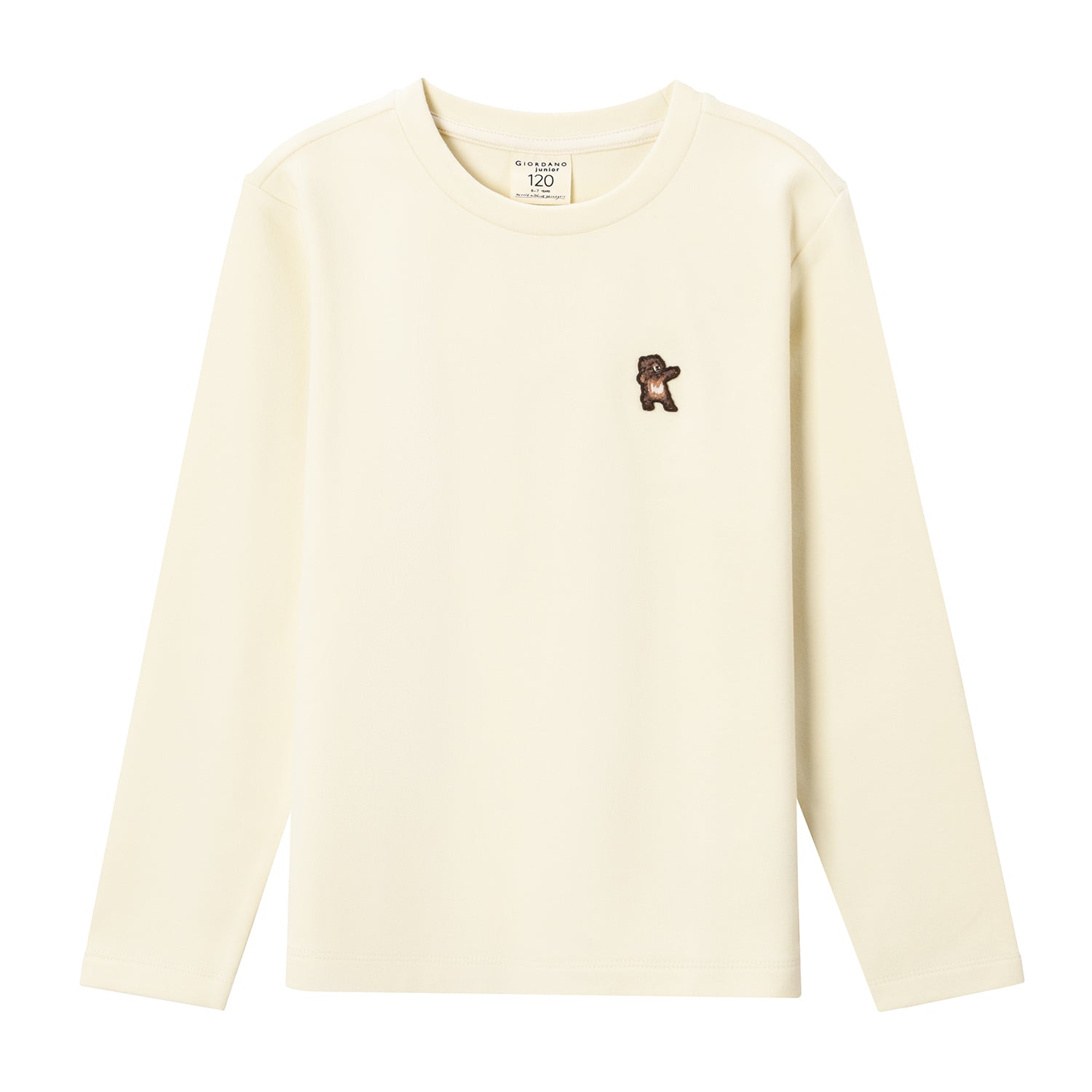 Giordano Kids’ Velour Crew Neck Long Sleeve Embroidery Tee-White