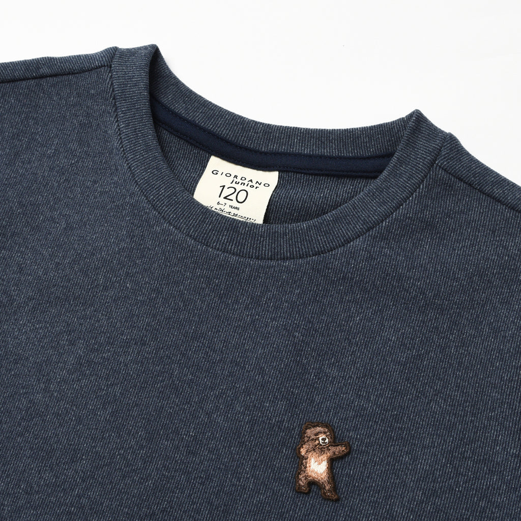 Kid's' Velour Crew Neck Long Sleeve Embroidery Tee