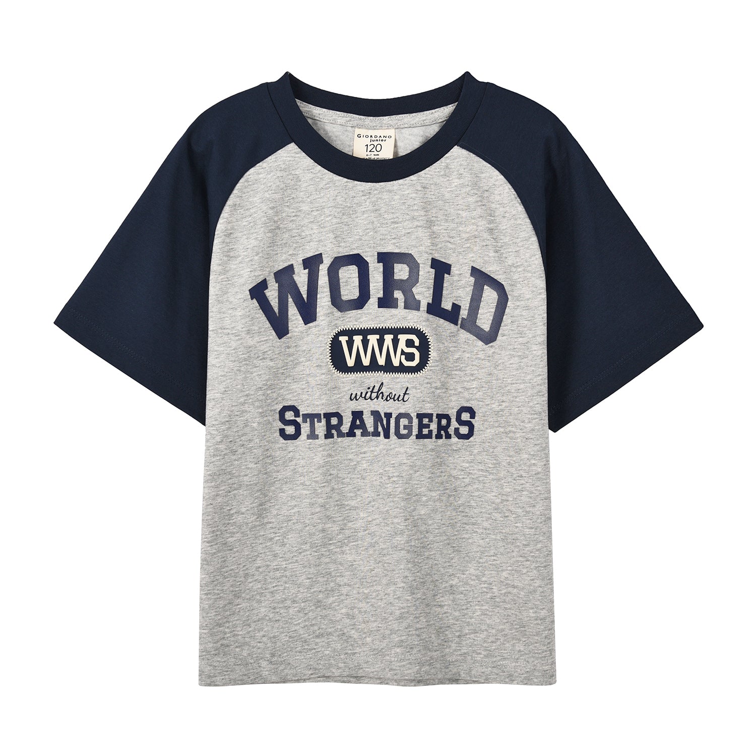 Giordano Kids' Graphic Tee: Soft Jersey, Raglan Sleeves, Eco-Friendly Stretch-Grey