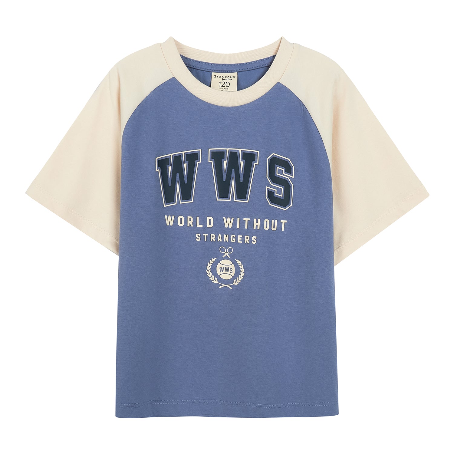 Giordano Kids' Graphic Tee: Soft Jersey, Raglan Sleeves, Eco-Friendly Stretch-Blue
