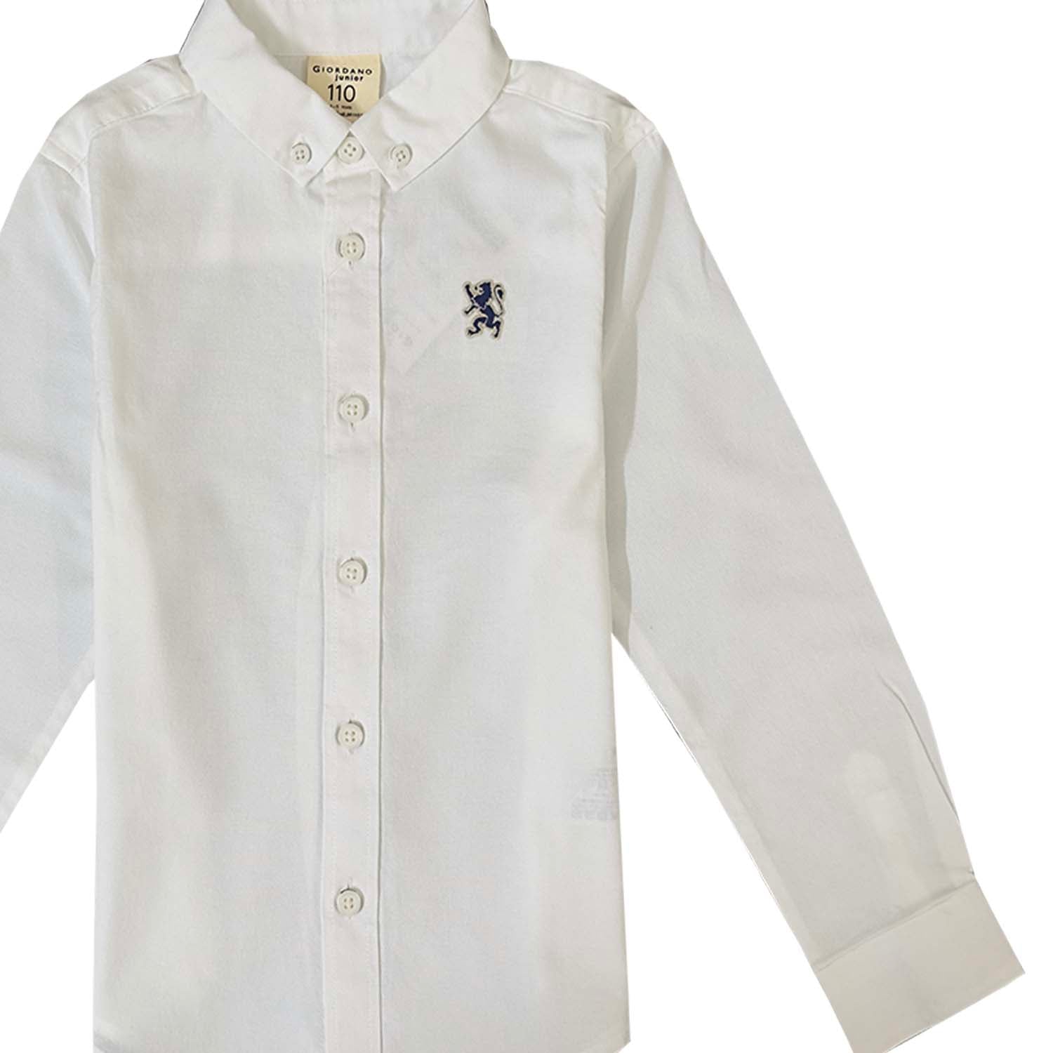 Junior Cotton Oxford Full Opening Long Sleeve Slim Fit Embroidery Garment Wash Shirt