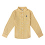 Giordano Junior Cotton Oxford Full Opening Long Sleeve Slim Fit Embroidery Garment Wash Shirt-Yellow