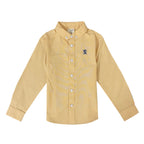 Giordano Junior Cotton Oxford Full Opening Long Sleeve Slim Fit Embroidery Garment Wash Shirt-Yellow